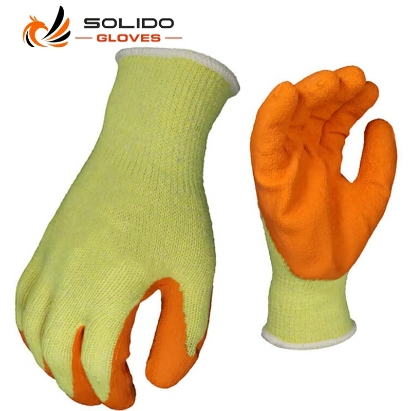 13G Yellow Polycotton Liner Coated Latex Protective Glove