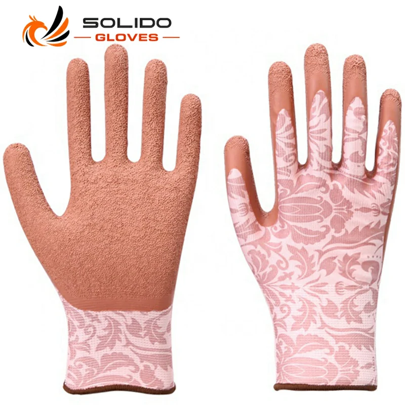 13G printed Nylon Crinkle Latex Coated Rubber Garden Gloves