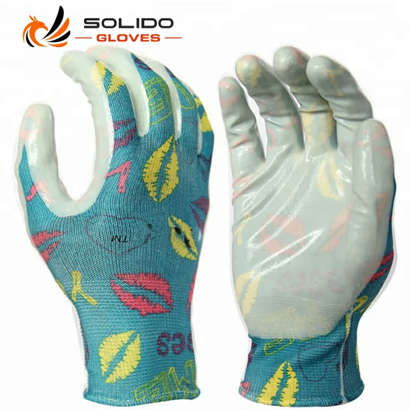 Color Optional polyester liner with nitrile palm smooth finish work gloves